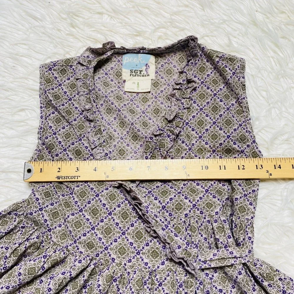 Peek Girls Midi Ruffled Wrap Dress Cap Sleeve Taupe Plum‎ Boho Size Large